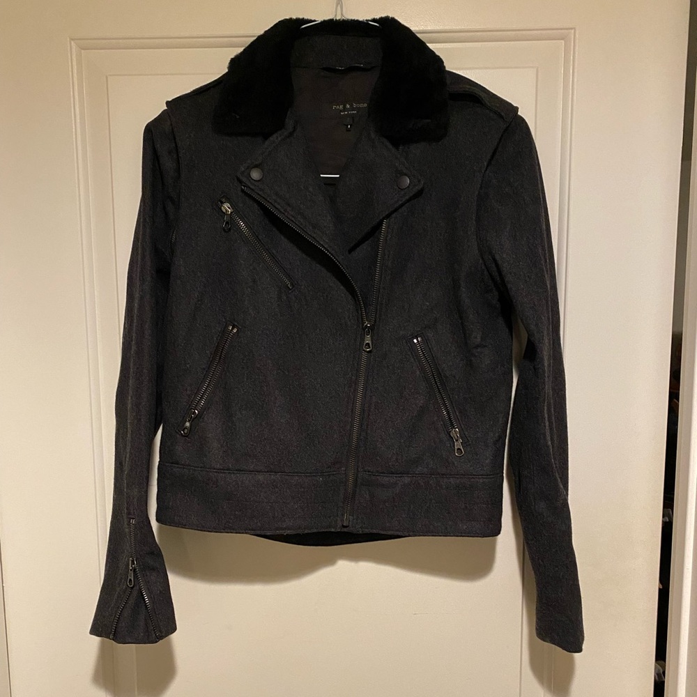 Rag & Bone Shearling Collar Biker or Bomber Jacket